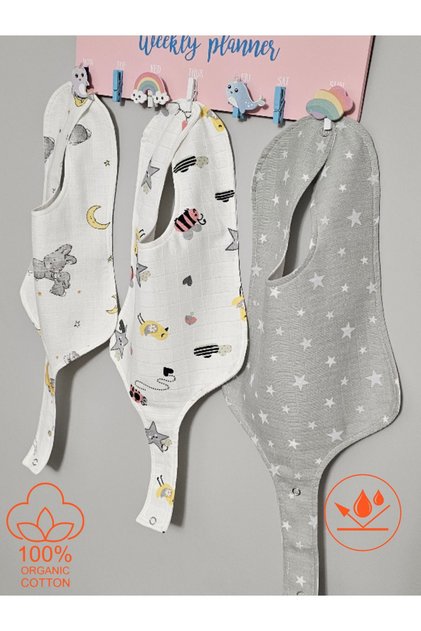 Muslin Baby Bib Liquid Proof Double Layer with Pacifier Insert Model 3 Pieces