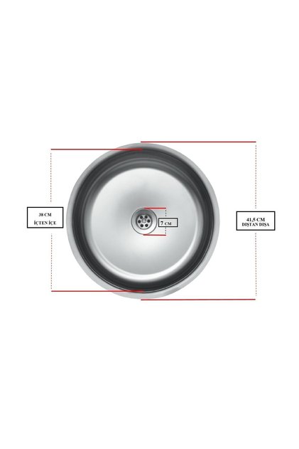 38cm Çap 0.50mm Kalınlık Paslanmaz Çelik Eviye Tezgahaltı
