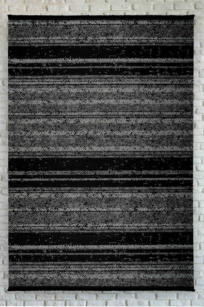 Linear Patterned Black Gray Washable Non-Slip Base Chenille Carpet 7935