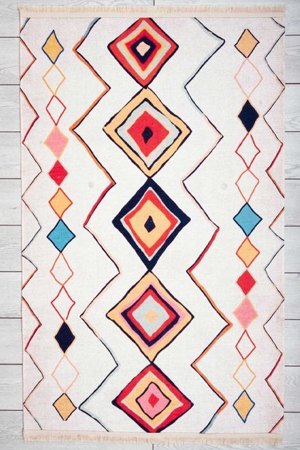 Scandinavian Patterned Light Cream Chenille Machine Carpet Runner Washable Hallway Carpet 7747