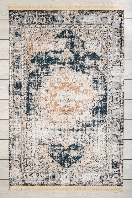 Avangarde Black Washable Chenille Machine Carpet Fringed Non-Slip Base Living Room Carpet 7426