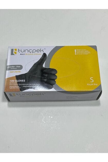 TunçpekNitrile Powder-Free Exam Gloves - Black - 100 Pieces - S