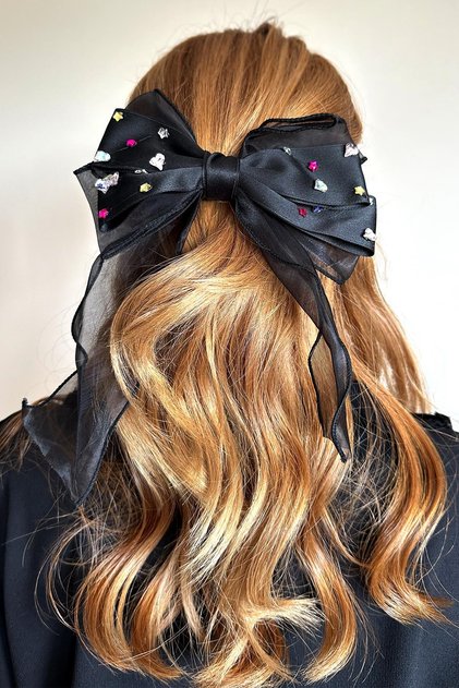 Loretta Tulle and Crystal Stone Detailed Luxury Satin Bow Buckle