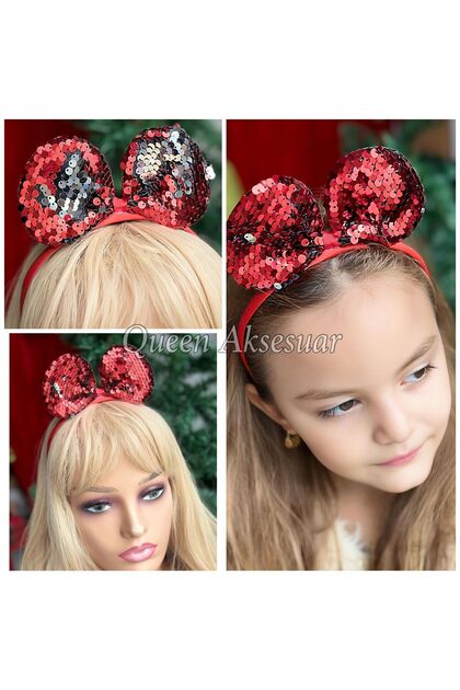 Double-sided movable color-changing sequin minnie with ears party birthday children's women's crown red