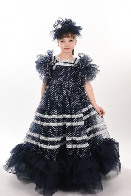 Special Design Girl's Crowned Evening Dress Polka Dot Long Dress