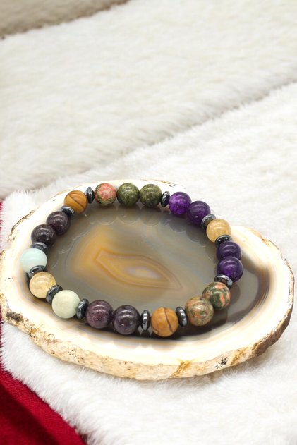 Virgo (Citrin,Amethyst,Unacid,Jasper,Lal,Amazonite,Hematite) Natural Stone Bracelet