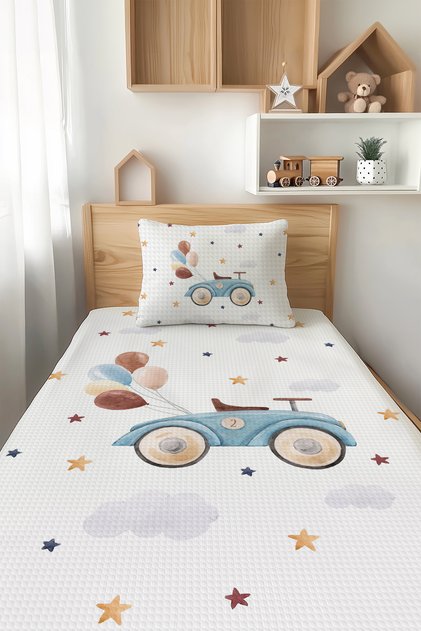 Cute Car and Balloon Patterned Single Child Pique Set Tlap-304