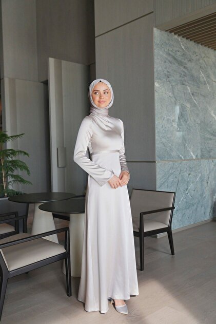 white hijab graduation dress Azeem Satin Izem Hijab Evening Dress