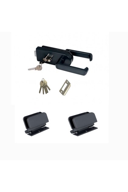 Anthracite Door Handles - 2 Pieces of Springless Hinge for Glass, Rondo Lock and Alm Striker