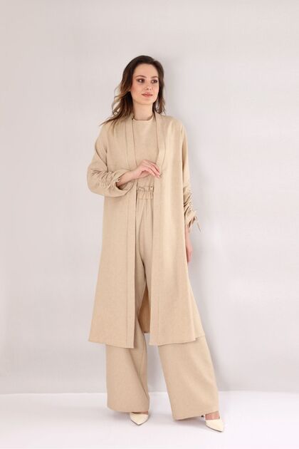 Know Beiges Hosen-Kimono-Kaftan-Set für Damen- Trendyol