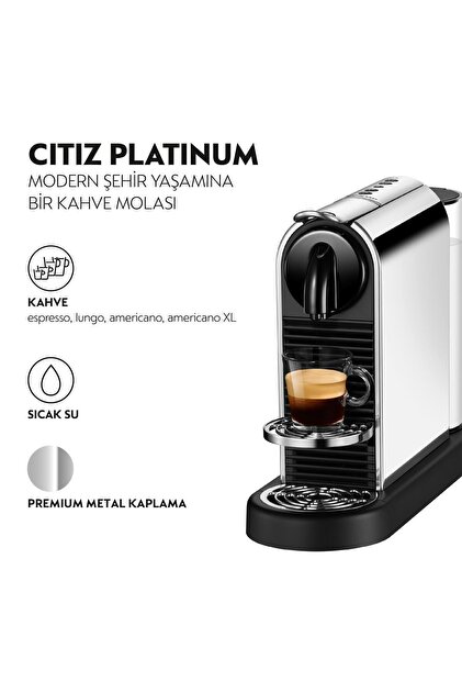 Nespresso D140 Citiz Platinum,Paslanmaz Çelik Kapsüllü Kahve