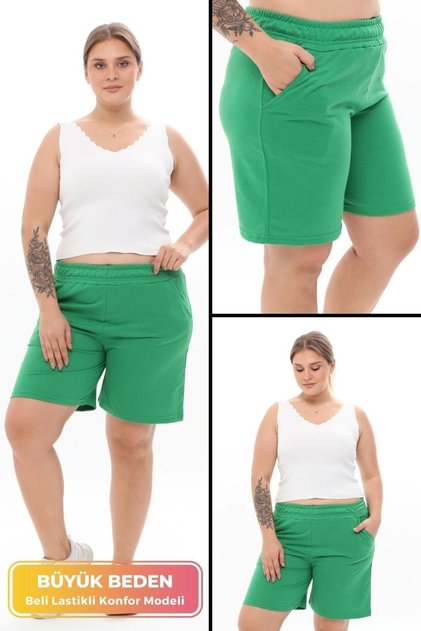 Plus Size New Season Elastic Waist Comfort Model Two Thread Combed Cotton Fabric Pocket Sports and Casual Shorts