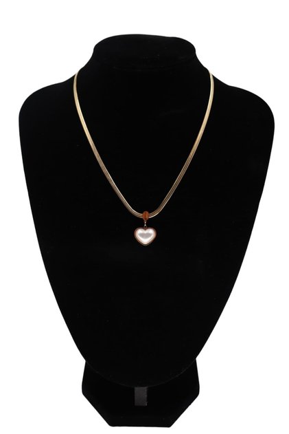Heart-Shaped Steel Necklace, Gold with Mother-Of-Pearl Stone, Heart-Shaped Steel Necklace.