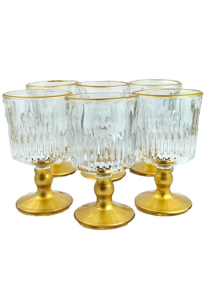 Set of 6 Glass Gold Gilded Coffee Water Jug Cups Set Frh