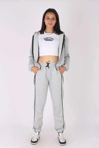 3-Piece Hooded Crop Jacket&Crop T-Shirt&Sweatpants for Girls