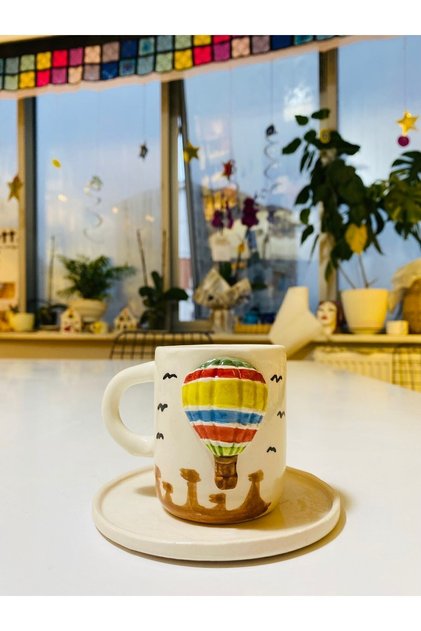 Uçan Balon Kapadokya Hediyelik El Yapımı Seramik Kahve Fincanı