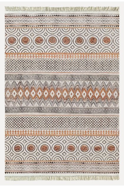 Cotton Kilim67 Multu Scandinavian Motifs Modern Decorative Fringed Washable Woven Rug