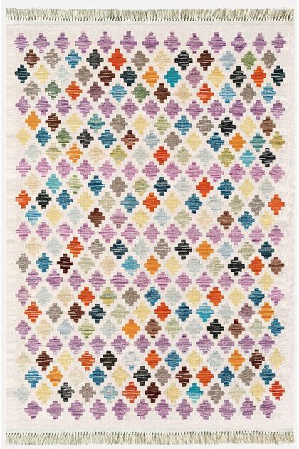 Cotton Rug 43 Geometric Modern Decorative Washable Woven Rug on Cream