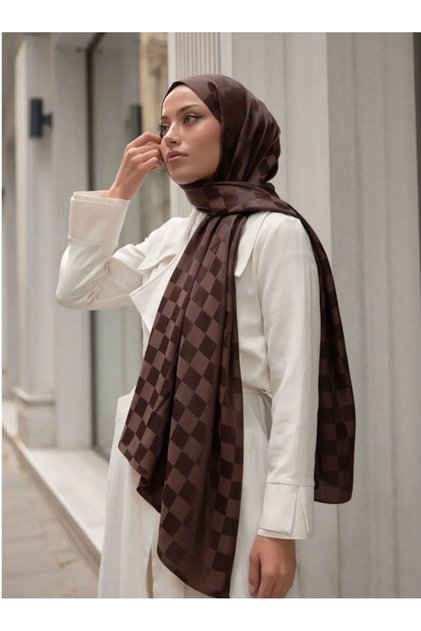 Şal jacquard din bumbac cu model în carouri