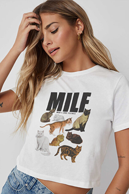Tee&more. MILF Man I love Felines Kedi Baskılı Premium Regular Fit