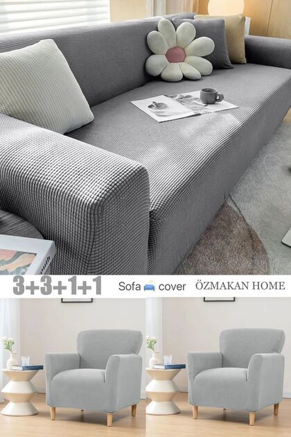 Lycra Sofa Cover 3+3+1+1Sofa Cover Elastic Flexible Washable Square Pattern