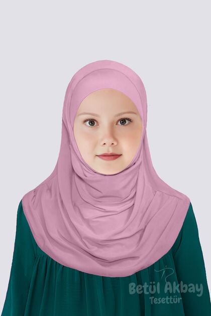 Kız Çocuk Pratik Başörtü Pamuklu Meryem Model Pudra Pembe
