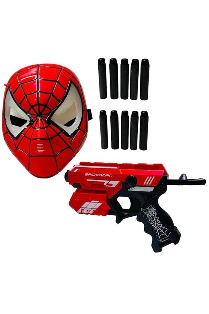 Kids Avengers Işıklı Örümcek Adam Maske Sünger Atan Nerf Tabanca 2