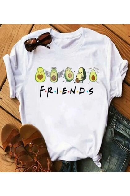 Children's Trend Model White T Shirt Avocado Printed Cotton