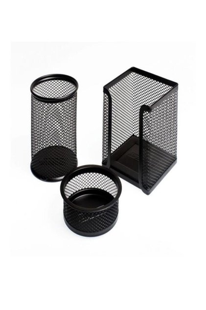 Linea Mesh Metal Desk Set 3-Piece Desktop Pen Holder Set