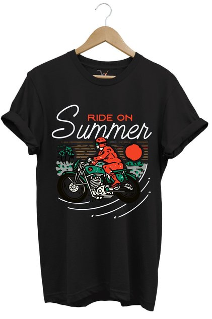 Motorcycle Biker Custom Summer Designed Ride on Summer Regular Fit 100% Cotton Black T-Shirt