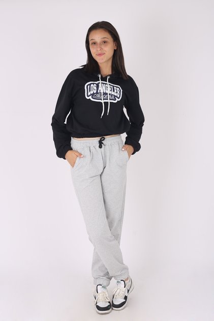 Los Angeles Printed Hooded Crop & Elastic Bottom Girls' Tracksuit Set