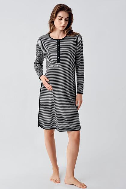 Long Sleeve Buttoned Stretchy Ribbed Viscous Maternity Nightgown