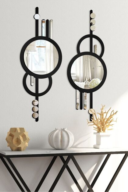 Geometrik Asimetrik Aynalı Pleksi Mdf Tablo 2'li Set