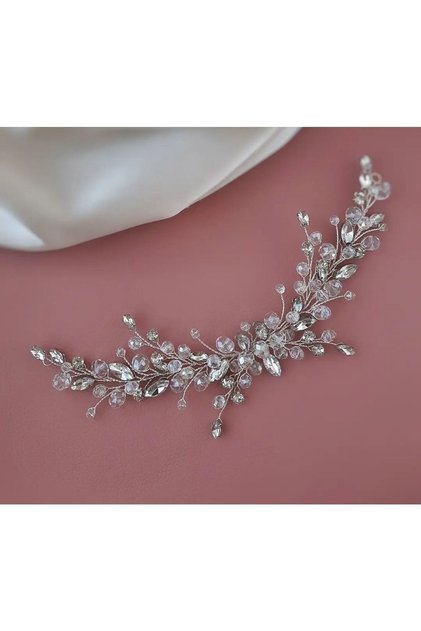 Kristal Taş Detaylı Saç Aksesuarı, Nişan, Nikah, Gelin Tacı