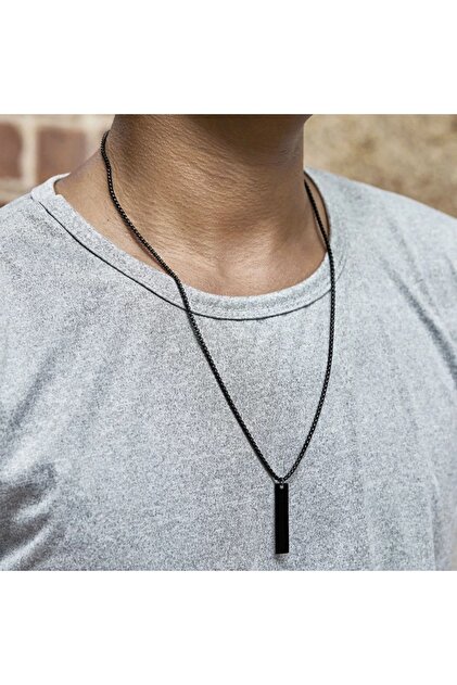 Black Color Bar Necklace 70 Cm