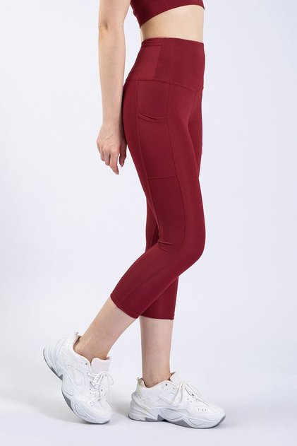 Spocket Kapri Burgundy High Waist Gathering Tights with Pockets