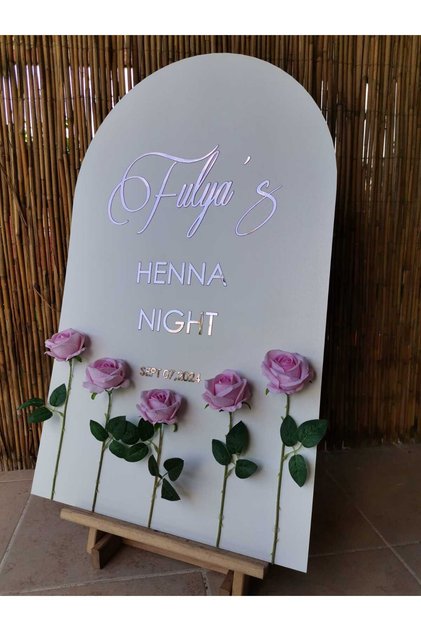 Düğün & Nişan & Kına Pembe  Güllü Rose Karşılama Panosu 80 cm
