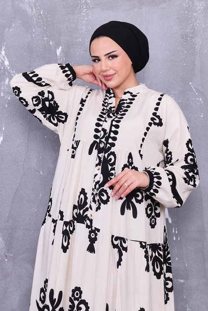 Long and Summer Dress Viscose Fabric Buttoned Front Floral Pattern 4 Colors