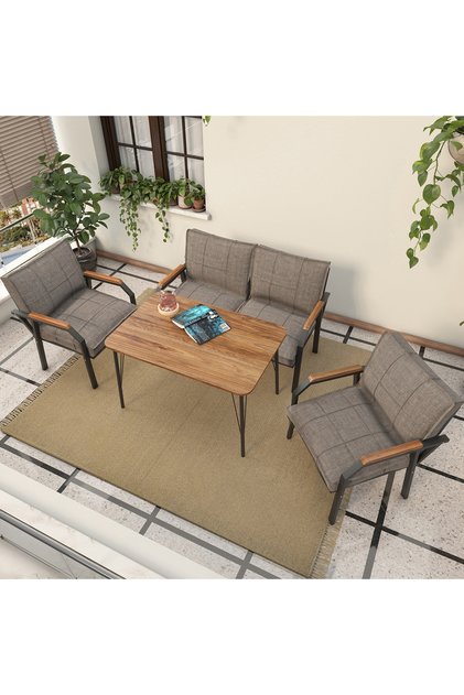 Hayal Balkon, Bahçe, Cafe, Metal Kanepe Koltuk Takımı , Bahçe Mobilyası, 60x90 Masalı - 211 Capucino