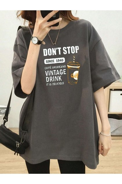 Női Smoked Vintage Drink nyomott Oversize póló