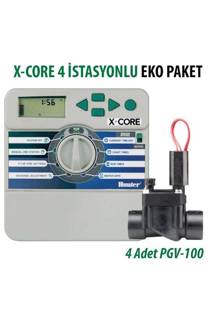 X-Core 4 İstasyon İç/Dış Mekan Kontrol Ünitesi 24V ve 4 Adet PGV-100-GB 1" Vana Seti