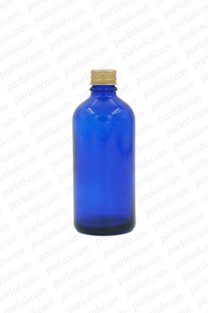 Nişan ve Düğün Hediyesi 100ml Gold Kapaklı Mavi Cam Şişe Kolonya vb. Sıvı Şişesi 1 Adet