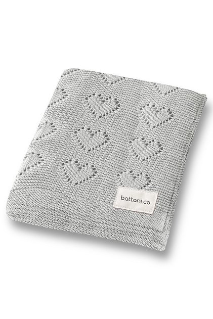 Knitted Baby Blanket for Baby Girl and Boy 90cm X110Cm Basic Hearts Gray