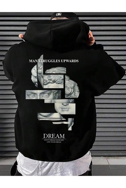 Unisex Dream Man Sculpture Front Back Printed Oversize Hooded Hoodie