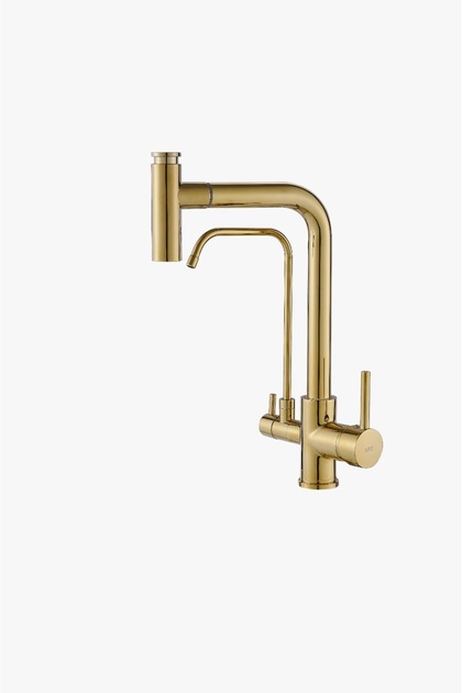 Gold Spiral Purified Kitchen Faucet with Extended System and Purifier, Gold Color
