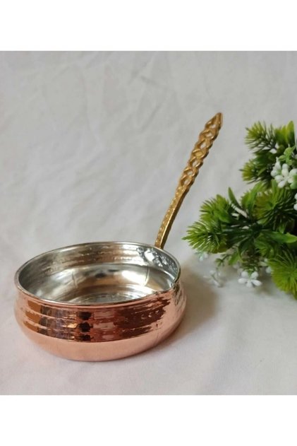 Copper Sauce Pan - Oil Frying Pan - Sauce Bowl - 11cm - Brass Handle Clean Tin