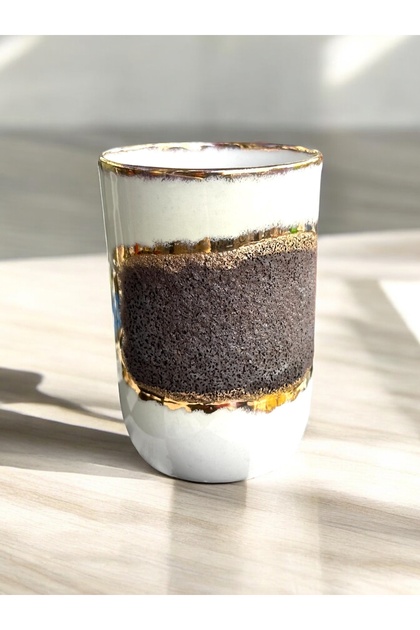 Yara kintsugi ilhamlı el yapımı porselen çay kahve meşrubat latte kulpsuz tasarım kupa 200 ml