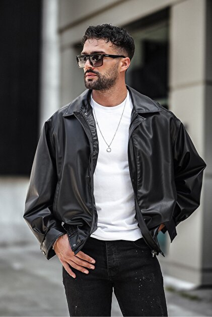 Moderk Vintage Oversize Men's Leather Jacket- Trendyol