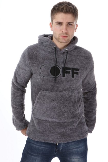 Erkek Antrasit Peluş Kanguru Cepli Kapüşonlu Nakışlı Hoodie Sweatshirt