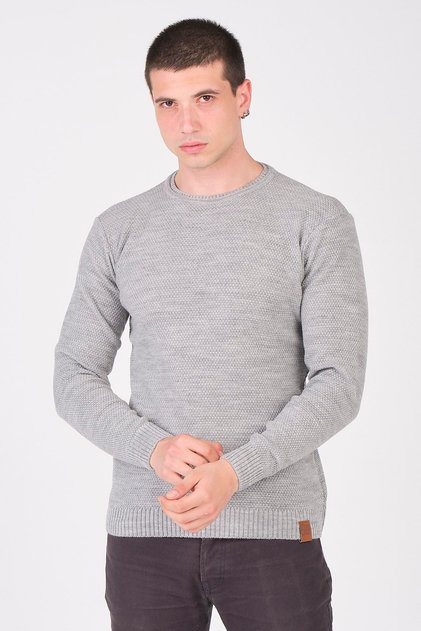 Erkek Gri Bisiklet Yaka Basic Triko Kazak